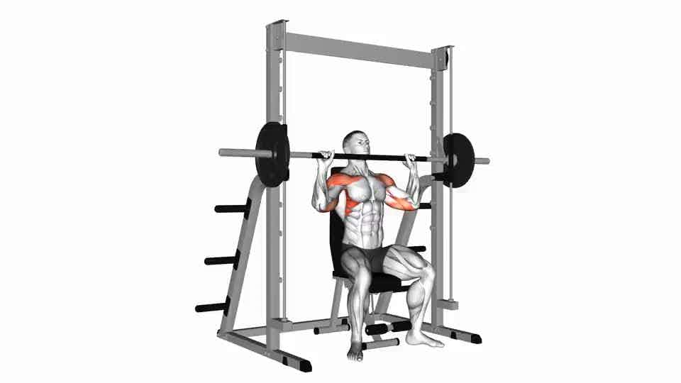 Thumbnail for the video of exercise: Smith Seated Shoulder Press