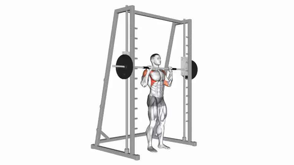 Thumbnail for the video of exercise: Smith Standing Shoulder Press