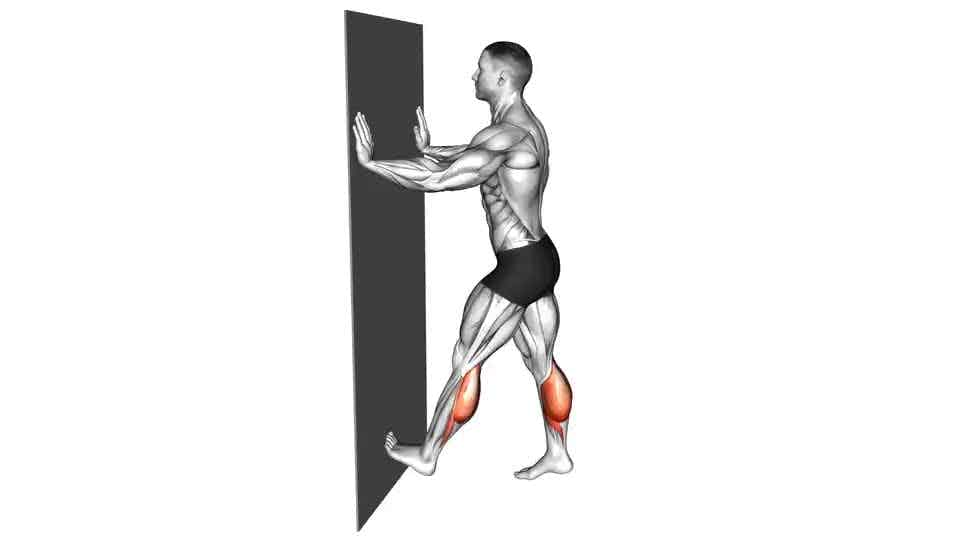 Thumbnail for the video of exercise: Calf Push Stretch With Hands Against Wall