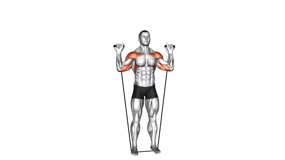 Thumbnail for the video of exercise: Band Behind Neck Shoulder Press