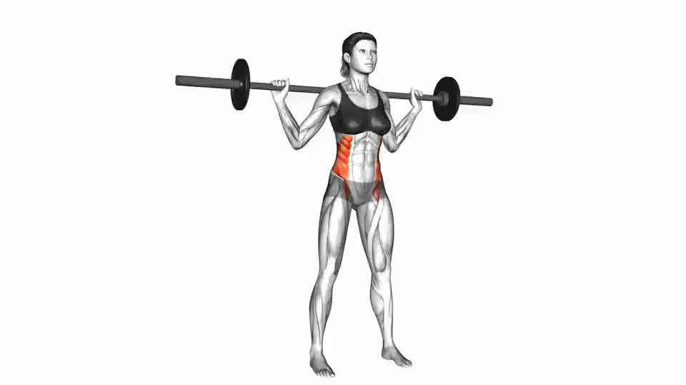 Thumbnail for the video of exercise: Barbell સ્ટેન્ડિંગ ટ્વિસ્ટ