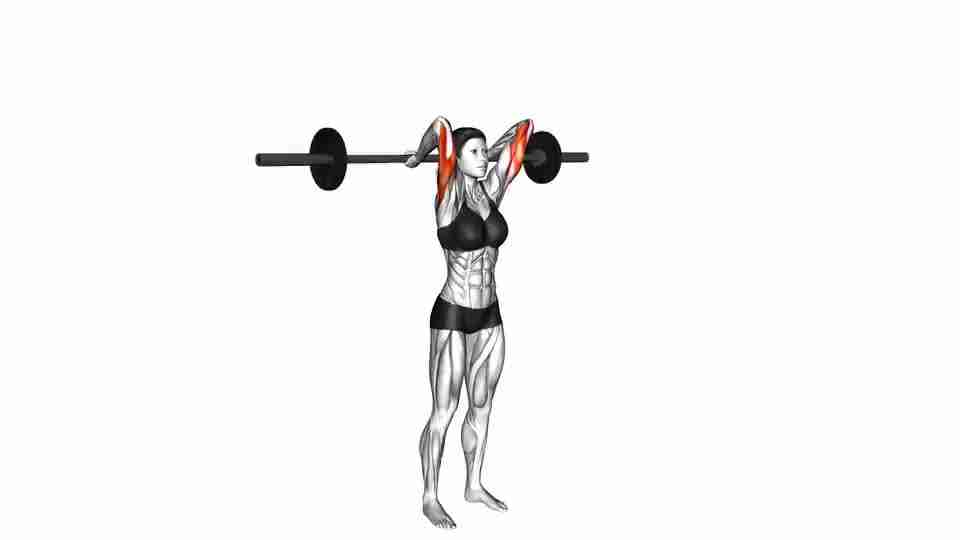 Thumbnail for the video of exercise: Barbell Standing Overhead Triceps Extension