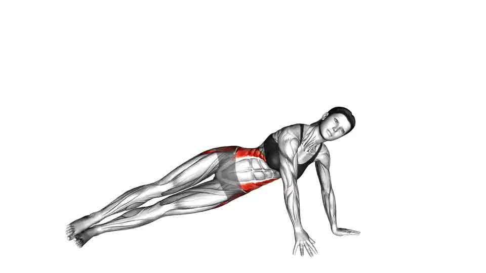 Thumbnail for the video of exercise: Akụkụ Plank na-ebuli ụkwụ elu