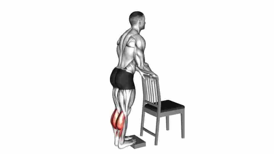 Thumbnail for the video of exercise: Calf Raise from Deficit with Chair Supported