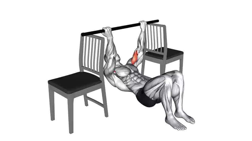 Thumbnail for the video of exercise: Inverted Chin Curl with Bent Knee between Chairs