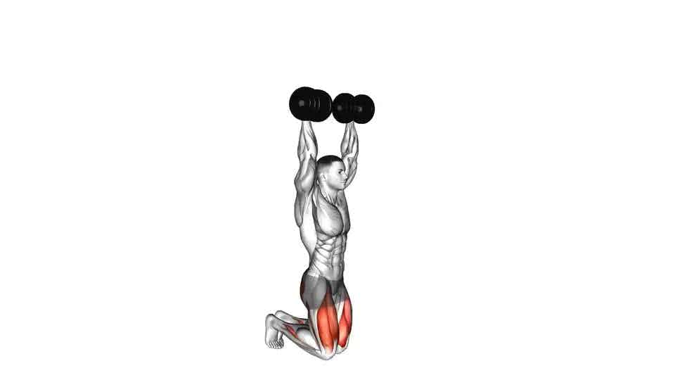 Thumbnail for the video of exercise: Dumbbell Kneeling Hold to Stand