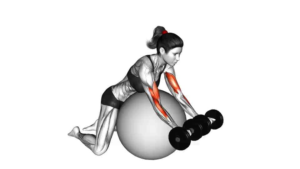 Thumbnail for the video of exercise: Dumbbell Preacher Curl over Exercise Ball