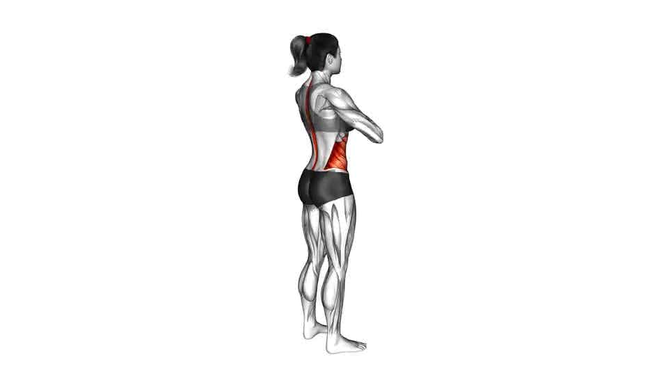 Thumbnail for the video of exercise: Estiramiento de rotación de pie hacia atrás