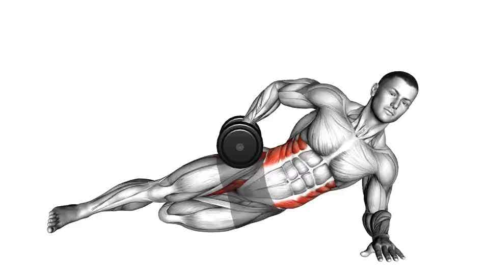 Thumbnail for the video of exercise: Jambatan Sisi Dumbbell dengan Kaki Bengkok