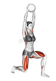 Thumbnail for the video of exercise: Sagittal Plane Lunge With Overhead Medicine Ball Press