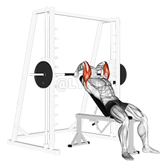 Thumbnail for the video of exercise: Smith Machine Incline Tricep Extension