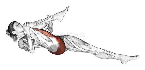 Thumbnail for the video of exercise: Estiramiento del rotador externo y extensor de cadera en decúbito supino