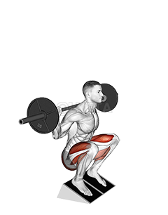 Thumbnail for the video of exercise: Barbell Elevated Heel Squat