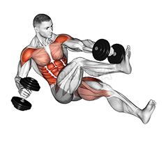 Thumbnail for the video of exercise: Dumbbell Seated Tuck Twisting Crunch on Floor