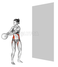 Thumbnail for the video of exercise: Lanzamiento rotacional del balón medicinal