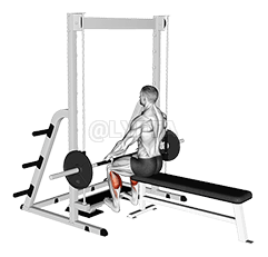 Thumbnail for the video of exercise: Elevación de pantorrilla sentado con Smith