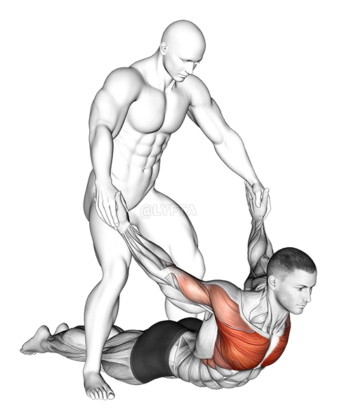 Image of Tragere asistată a brațelor în poziția culcat înclinat întinderea pieptului